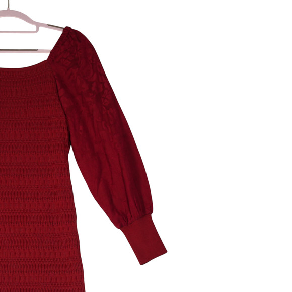 Anthropologie Midi Sweater Dress Womens XS Maroon Stretchy Mermaid Puff Sleeve - Picture 6 of 15